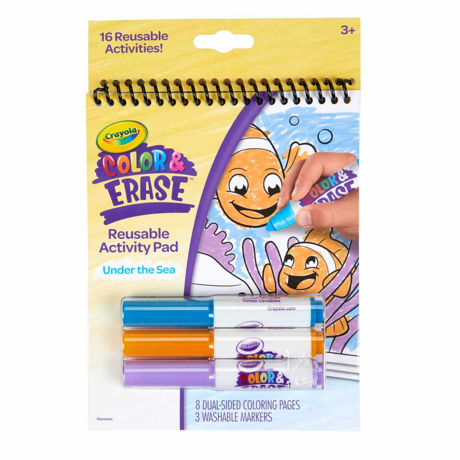 Crayola Color & Erase Under the Sea Activity Pad with Washable Markers | 8 Dual-Sided Reusable Coloring Pages | Ocean-Themed Art Set for Kids 3+ | Mess-Free & Travel-Friendly Drawing Kit