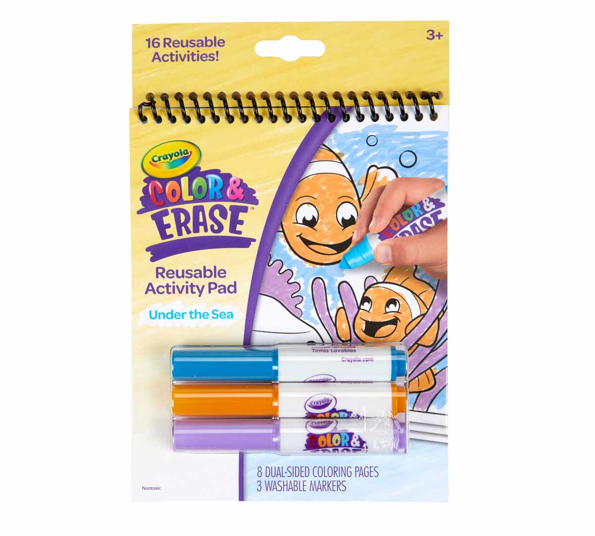 Crayola Color & Erase Under the Sea Activity Pad with Washable Markers | 8 Dual-Sided Reusable Coloring Pages | Ocean-Themed Art Set for Kids 3+ | Mess-Free & Travel-Friendly Drawing Kit