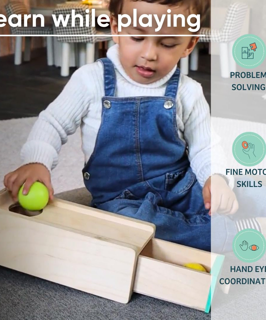 Curious Cub Wooden Object Permanence Box with Drawer, Montessori-Inspired Educational Toy for Babies 9 Months+ | Develops Fine Motor Skills, Hand-Eye Coordination & Early Logic - MINIMEE KIDS