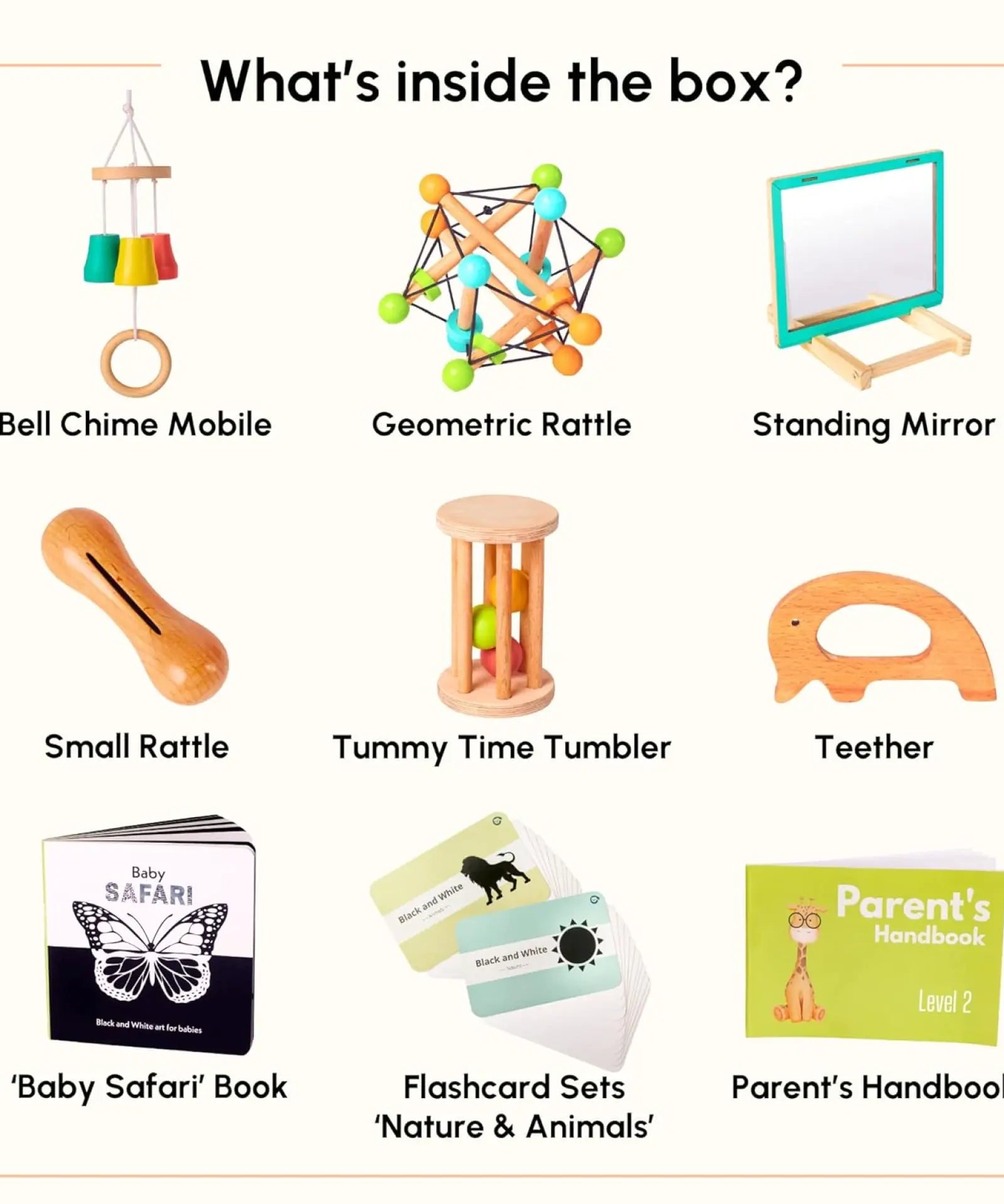 Curious Cub Play & Learn Montessori Kit | Level 2 for 3 Months+ | 10 Engaging Toys | Sensory, Fine Motor & Cognitive Development | Made in India - MINIMEE KIDS