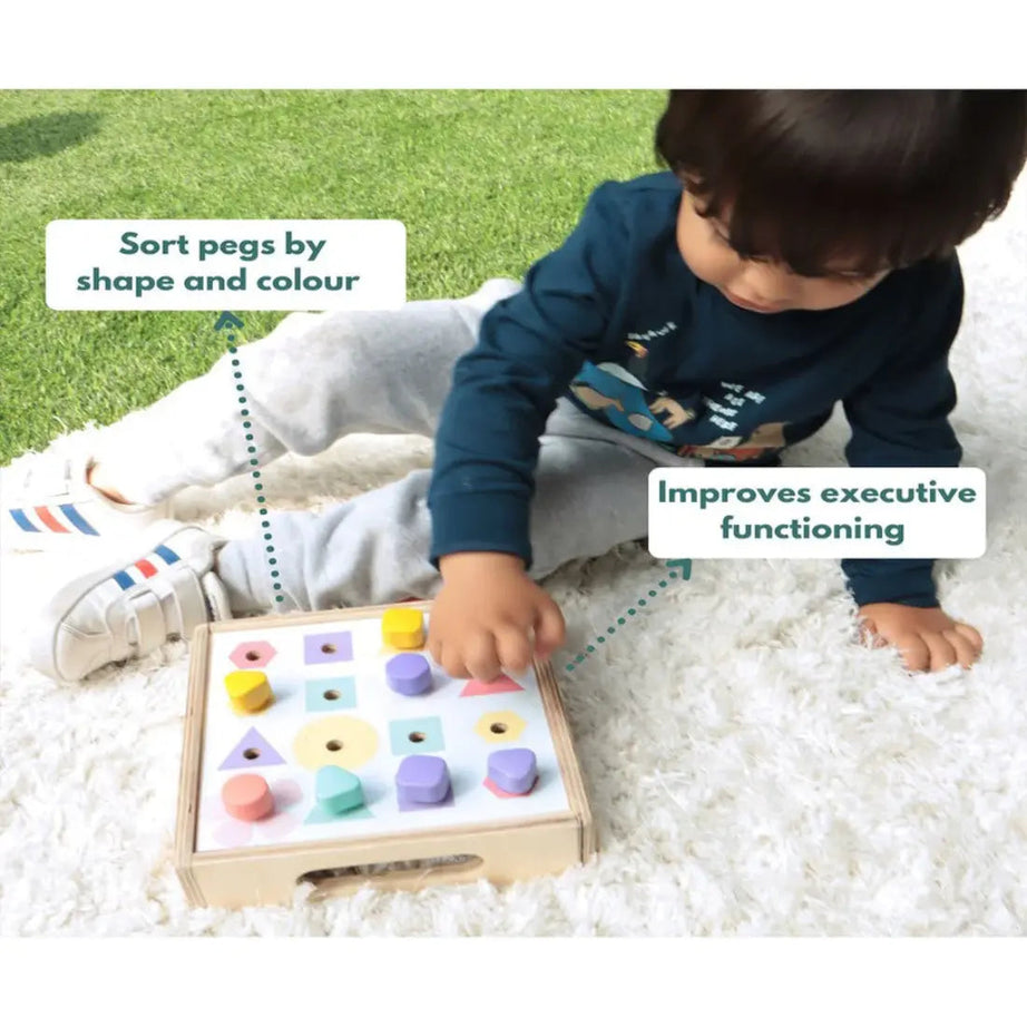 Curious Cub Shape and Colour Matching Board | Montessori Wooden Sorting Toy for Toddlers | Educational Peg Board for 36 Months+