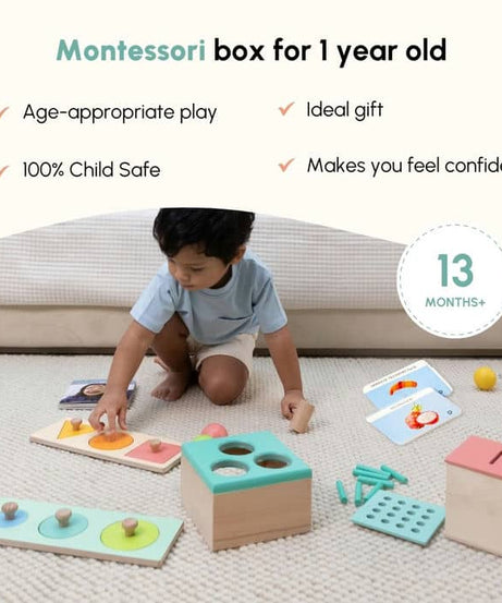 Curious Cub Level 7 Play & Learn Montessori Kit (13 Months+) | 8-Piece Educational Toy Set for Size Discrimination, Hand Strength & Vocabulary | minimee kids