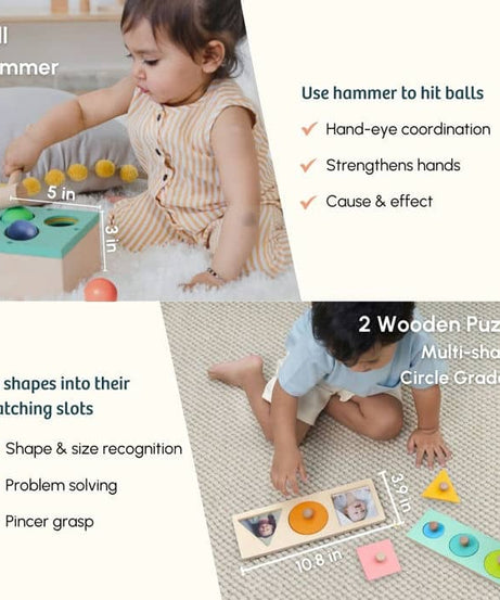 Curious Cub Level 7 Play & Learn Montessori Kit (13 Months+) | 8-Piece Educational Toy Set for Size Discrimination, Hand Strength & Vocabulary | minimee kids