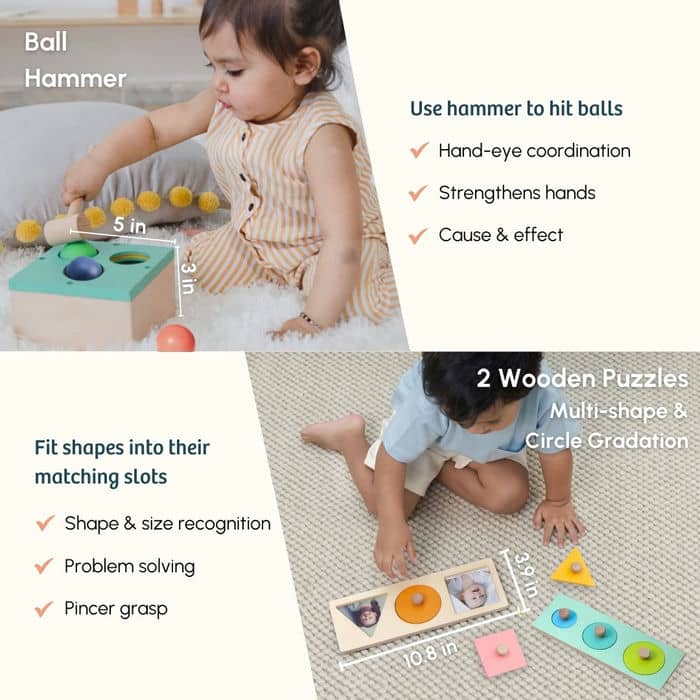 Curious Cub Level 7 Play & Learn Montessori Kit (13 Months+) | 8-Piece Educational Toy Set for Size Discrimination, Hand Strength & Vocabulary | minimee kids