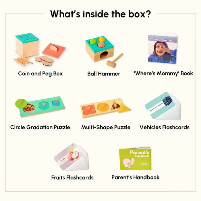 Curious Cub Level 7 Play & Learn Montessori Kit (13 Months+) | 8-Piece Educational Toy Set for Size Discrimination, Hand Strength & Vocabulary | minimee kids