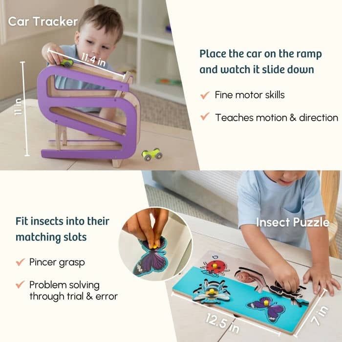 Curious Cub Level 8 Montessori Play & Learn Kit (16-18 Months) | Toddler Educational Set with Car Tracker & Magnetic Bird Feeder | minimee kids