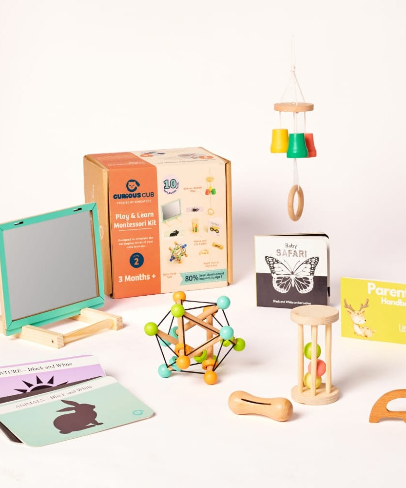 Curious Cub Play & Learn Montessori Kit | Level 2 for 3 Months+ | 10 Engaging Toys | Sensory, Fine Motor & Cognitive Development | Made in India - MINIMEE KIDS