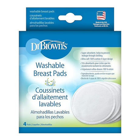 Dr Brown's Washable Breast Pads 100% Cotton 4-Layer Design - Pack of 4 Pads - MINIMEE KIDS