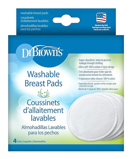 Dr Brown's Washable Breast Pads 100% Cotton 4-Layer Design - Pack of 4 Pads - MINIMEE KIDS
