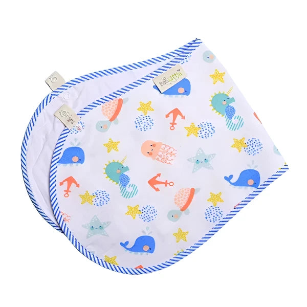 BeeLittle Deep Blue Sea Organic Muslin Burpy Bib - 100% Soft Cotton | Stylish & Absorbent Burp Cloth for Babies | 58 cm x 23 cm