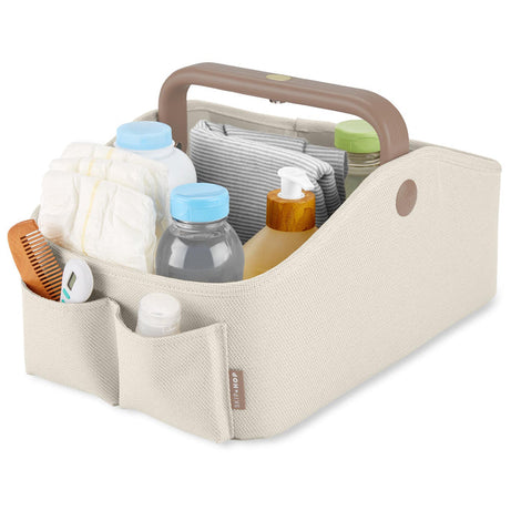 Skip Hop Light-Up Diaper Caddy with Touch-Sensitive LED Handle, Modular Divider & Storage Pockets – Portable Baby Organizer for Diapers, Wipes & Nursery Essentials | Oat Color