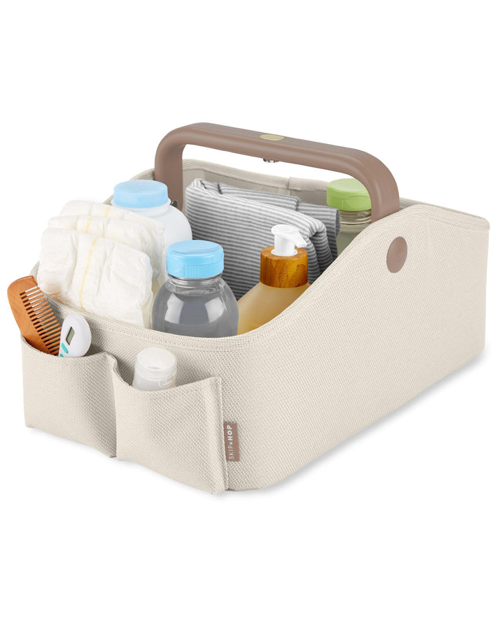 Skip Hop Light-Up Diaper Caddy with Touch-Sensitive LED Handle, Modular Divider & Storage Pockets – Portable Baby Organizer for Diapers, Wipes & Nursery Essentials | Oat Color