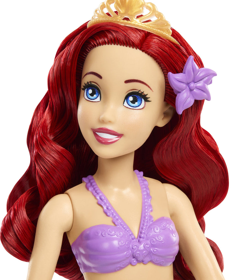 Disney Princess Swim and Sand Ariel Doll – Little Barbie Mermaid Toy with Shell Pool, Moldable Sand, Sand Molds & 5 Accessories for Kids 3+ Years