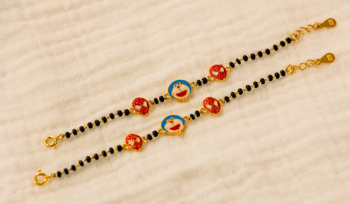 Doraemon & Spiderman Enamel Nazariya - Gold Plated 925 Sterling Silver Kids' Bracelet