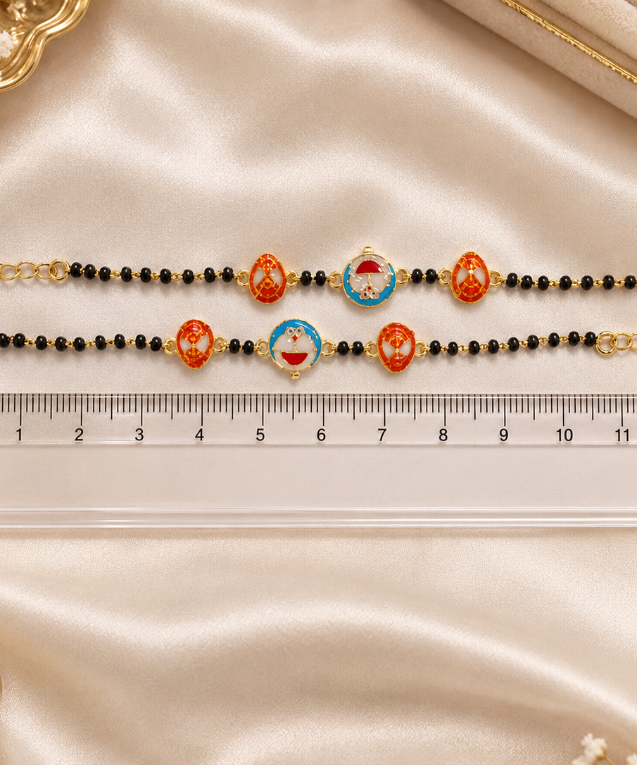 Doraemon & Spiderman Enamel Nazariya - Gold Plated 925 Sterling Silver Kids' Bracelet