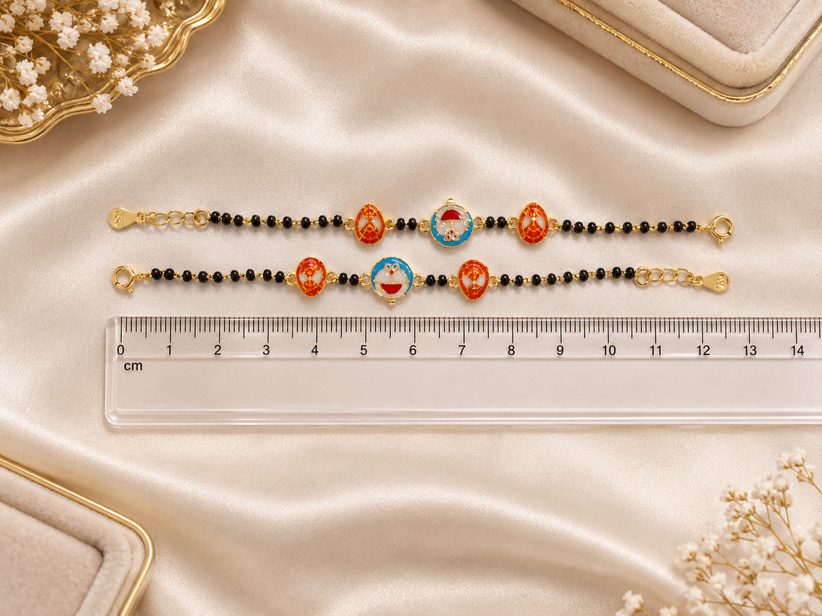 Doraemon & Spiderman Enamel Nazariya - Gold Plated 925 Sterling Silver Kids' Bracelet