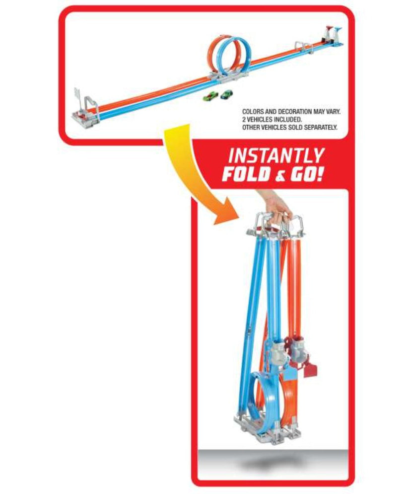 Hot Wheels Stunt Tracks - Double Loop Dash Track Set | 2 Loops, 2 Cars, Head-to-Head Racing | 5+ Years - GFH85