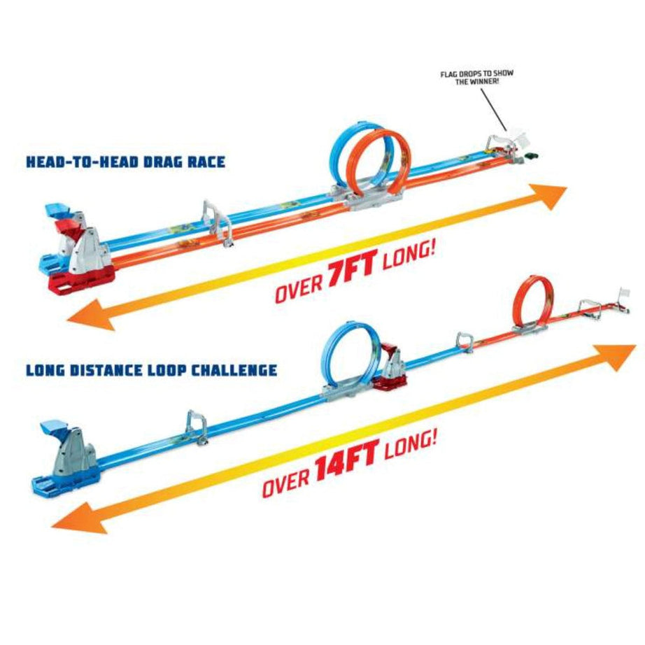 Hot Wheels Stunt Tracks - Double Loop Dash Track Set | 2 Loops, 2 Cars, Head-to-Head Racing | 5+ Years - GFH85