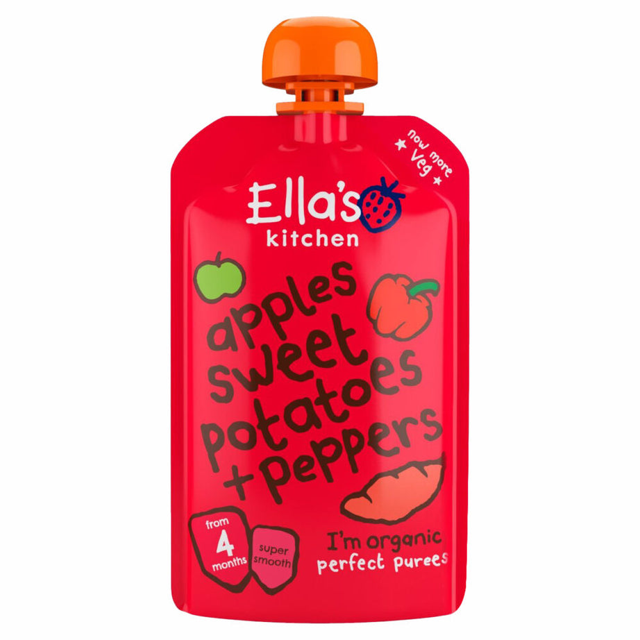 Ella’s Kitchen Apples Sweet Potatoes + Peppers Super Smooth Puree for Babies 4 Months & Above - 100g