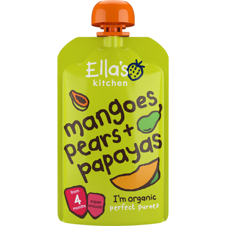 Ella's Kitchen Mangoes, Pears + Papayas Baby Food Pouch | Organic Smooth Puree for 4+ Months | 120g