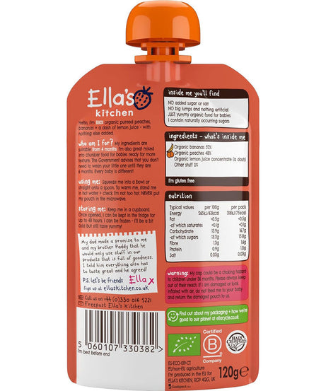 Ella’s Kitchen Organic Peaches & Bananas – Super Smooth Puree for Babies 4-6 Months – 120g – No Added Sugar, Salt, or Water – Naturally Sweet & Gluten-Free – Fully Recyclable - MINIMEE KIDS