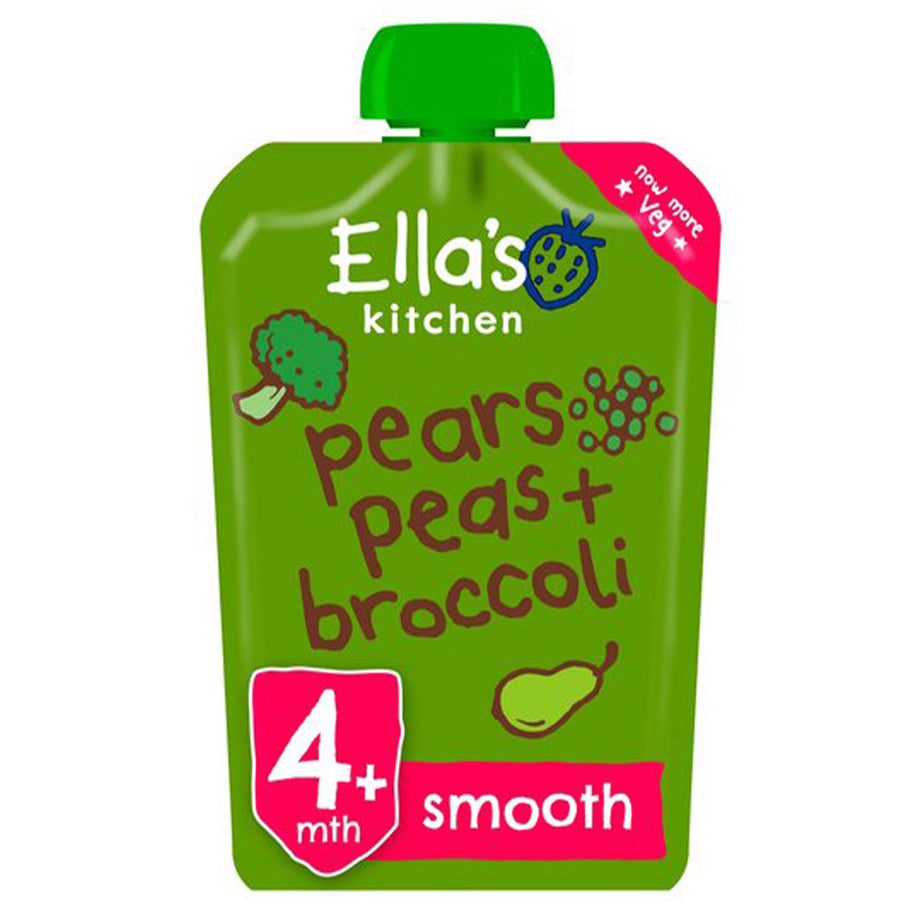 Ella's Kitchen Pears, Peas + Broccoli Organic Purees | 4+ Months Baby Food | 120g Pouch | No Added Sugar, Smooth Texture for Weaning