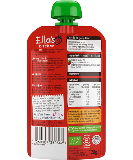 Ella’s Kitchen Organic Strawberries & Apples – Super Smooth Organic Puree for Babies 4+ Months – 120g Pouch – No Added Sugar, Salt, or Water – Naturally Sweet & Gluten-Free