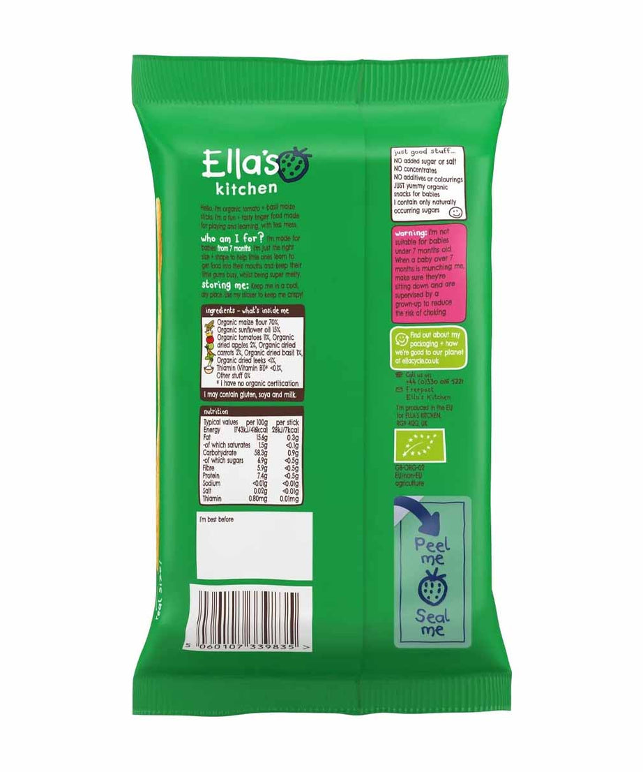 Ella's Kitchen Tomato + Basil Melty Sticks From 7 Months Babies - Organic