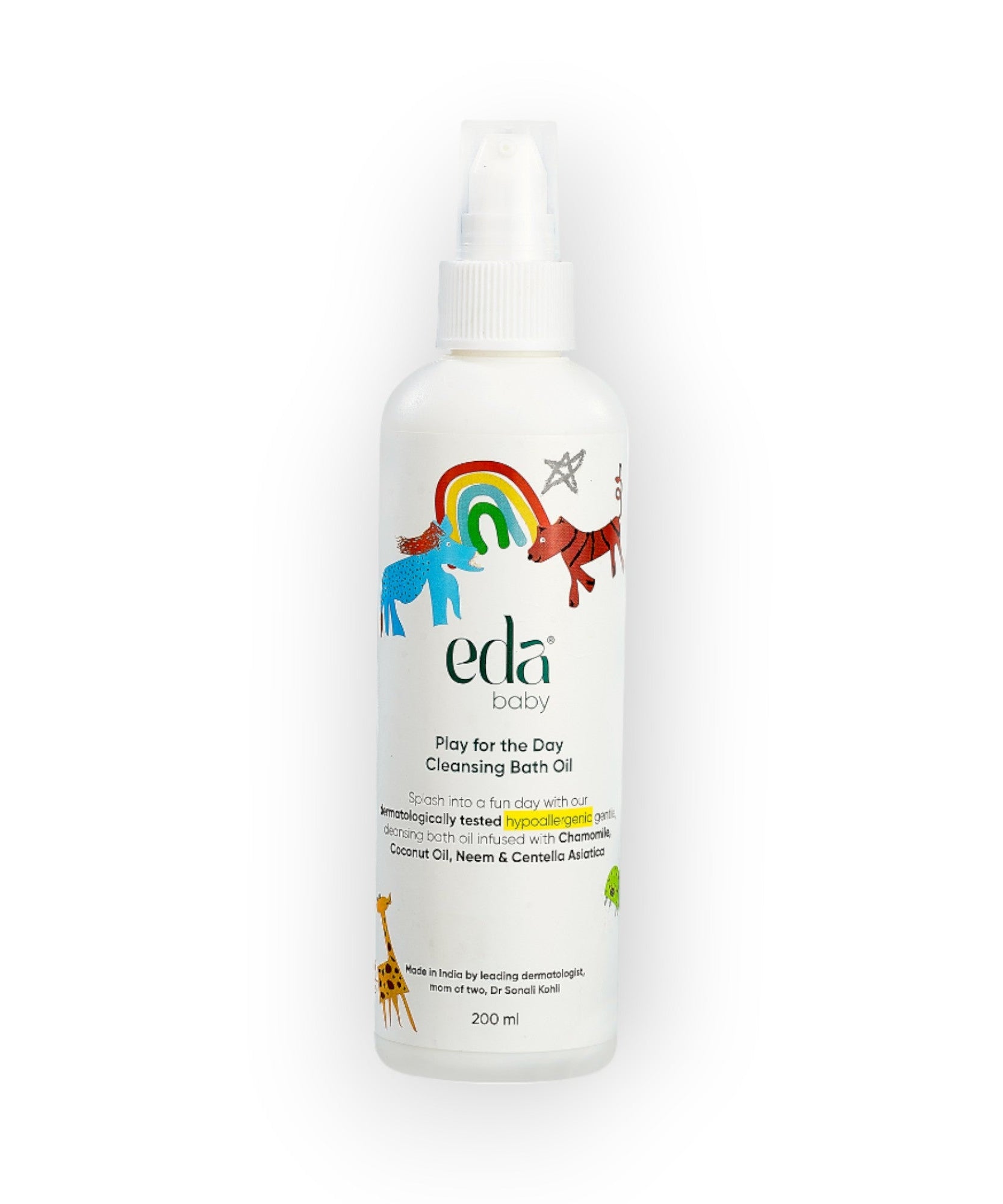 Eda Baby Play For The Day Cleansing Bath Oil - 200ml | Dual-Action Massage Oil & Cleanser | Infused with Chamomile, Coconut Oil & Neem | Fragrance-Free & Newborn Safe