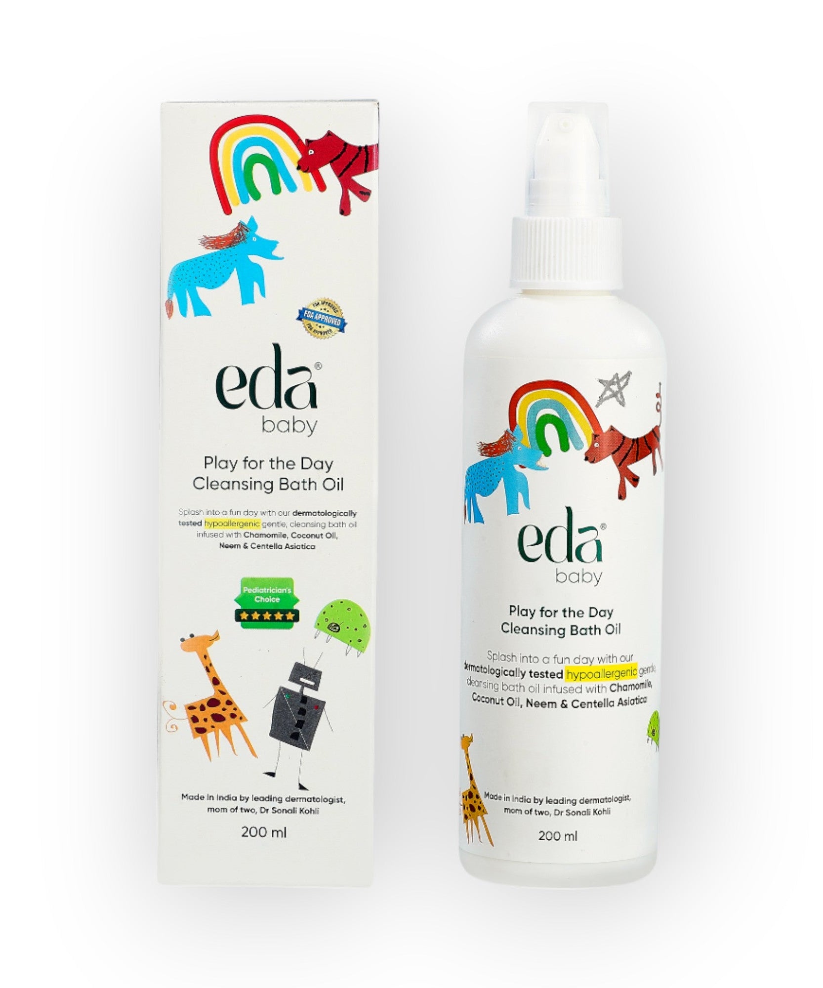 Eda Baby Play For The Day Cleansing Bath Oil - 200ml | Dual-Action Massage Oil & Cleanser | Infused with Chamomile, Coconut Oil & Neem | Fragrance-Free & Newborn Safe