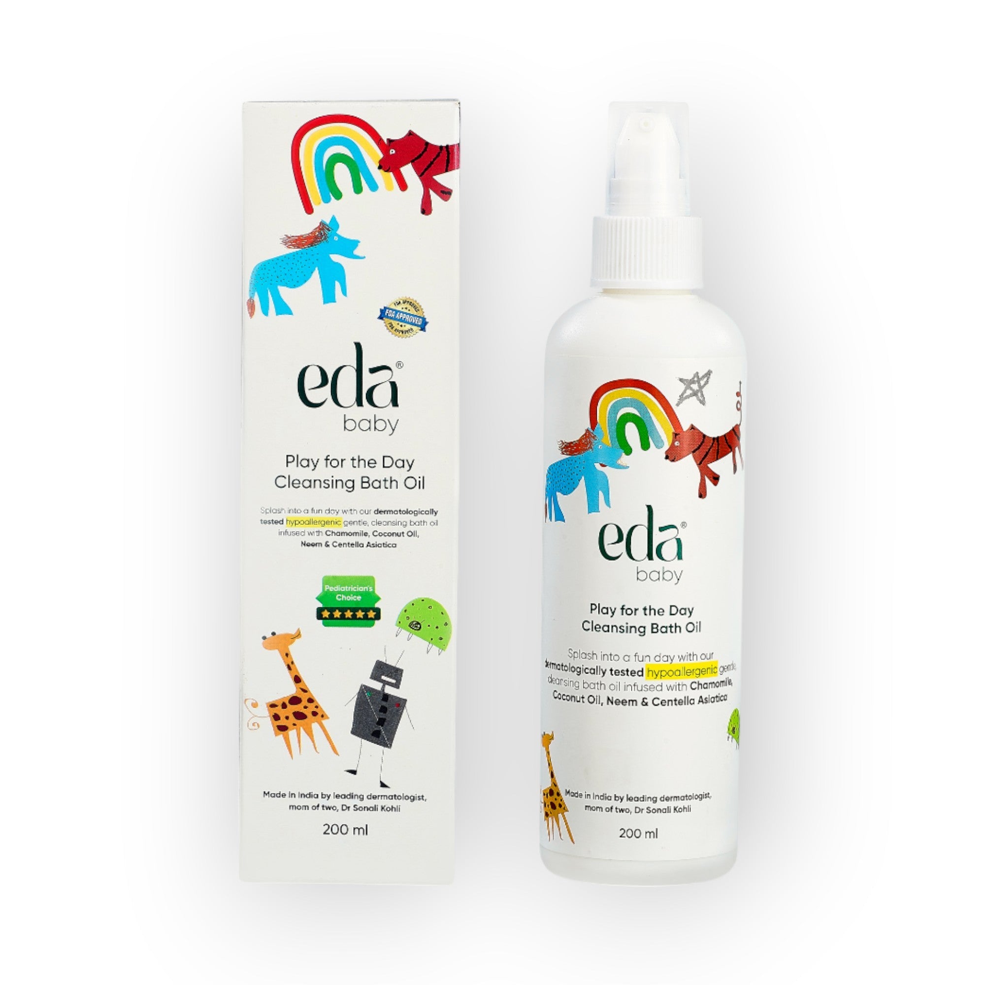 Eda Baby Play For The Day Cleansing Bath Oil - 200ml | Dual-Action Massage Oil & Cleanser | Infused with Chamomile, Coconut Oil & Neem | Fragrance-Free & Newborn Safe