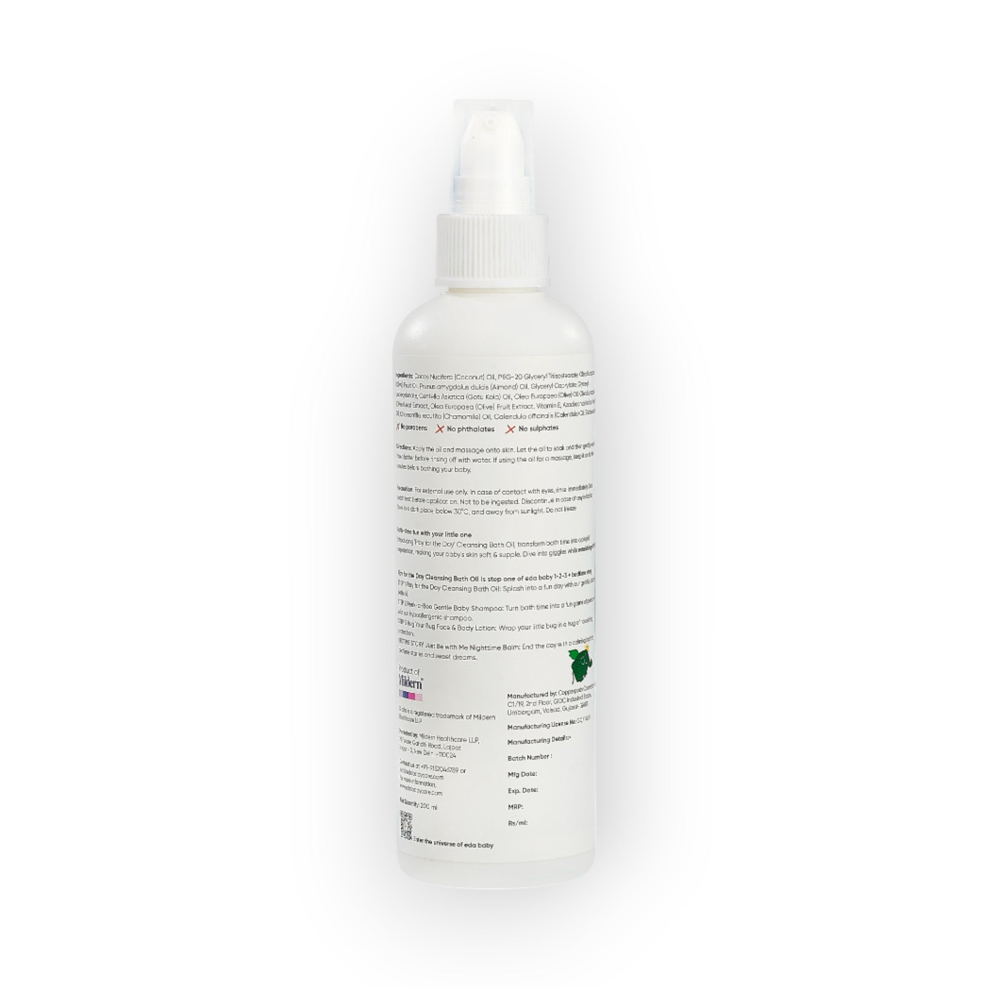 Eda Baby Play For The Day Cleansing Bath Oil - 200ml | Dual-Action Massage Oil & Cleanser | Infused with Chamomile, Coconut Oil & Neem | Fragrance-Free & Newborn Safe