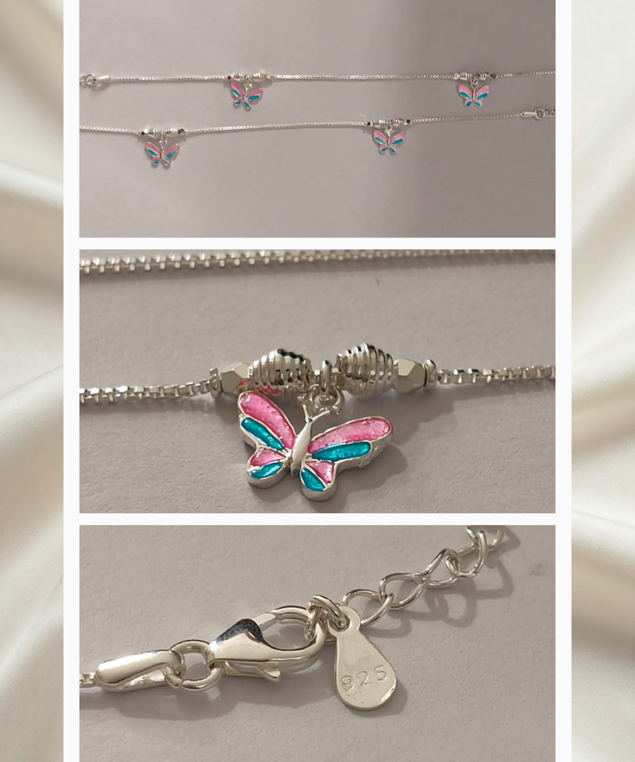 Butterfly Enamel 925 Sterling Silver Baby Anklets | Handcrafted Pink & Teal Payal for Infants & Toddlers | Hallmarked Jewelry | Set of 2