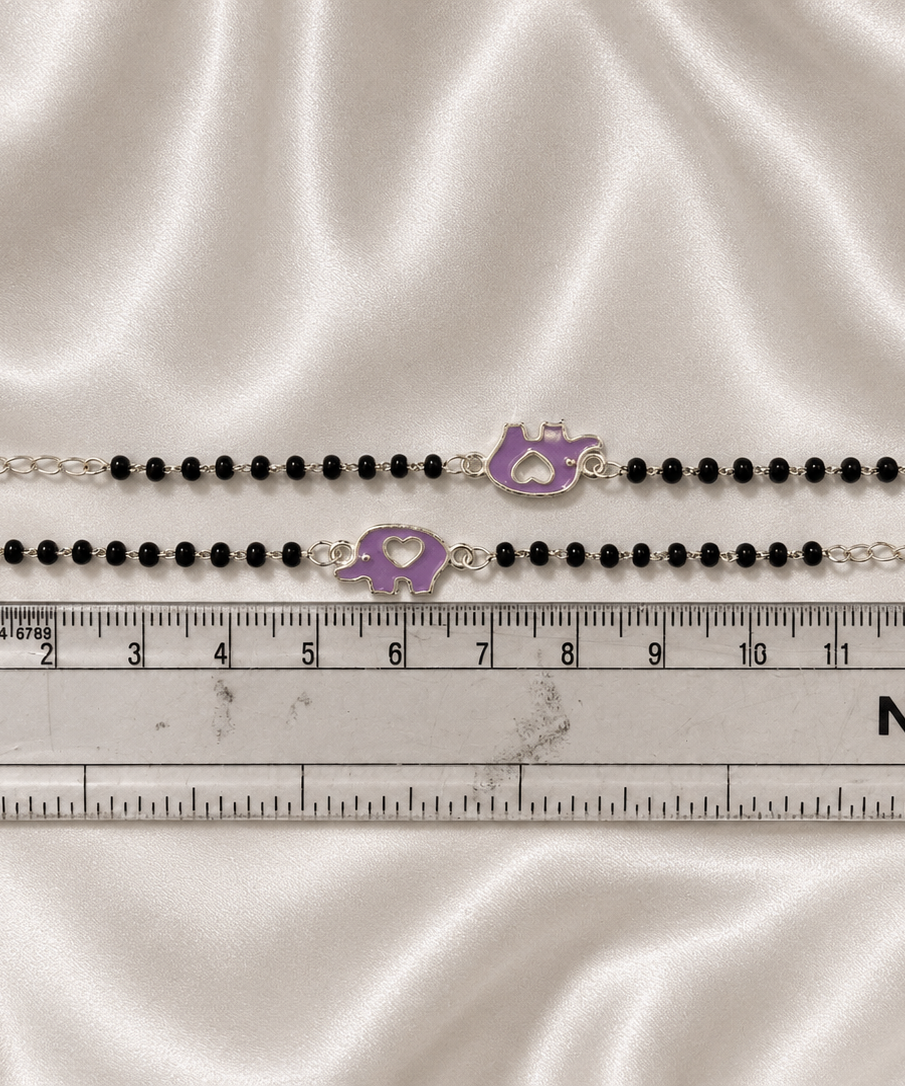 Whimsical Purple Elephant Heart Nazariya - 925 Sterling Silver Protective Bracelet for Kids