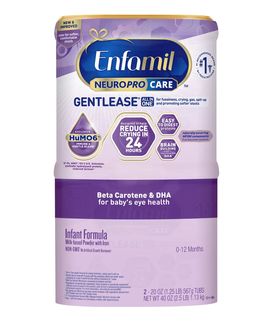 Enfamil NeuroPro Care Gentlease Infant Formula Powder for Fussiness, Crying, Gas & Spit-Up Relief | Complete Nutrition with DHA, HuMO6 Immune Blend, & Easy-to-Digest Proteins | 1.13kg (20oz Each), 0-12 Months - MINIMEE KIDS