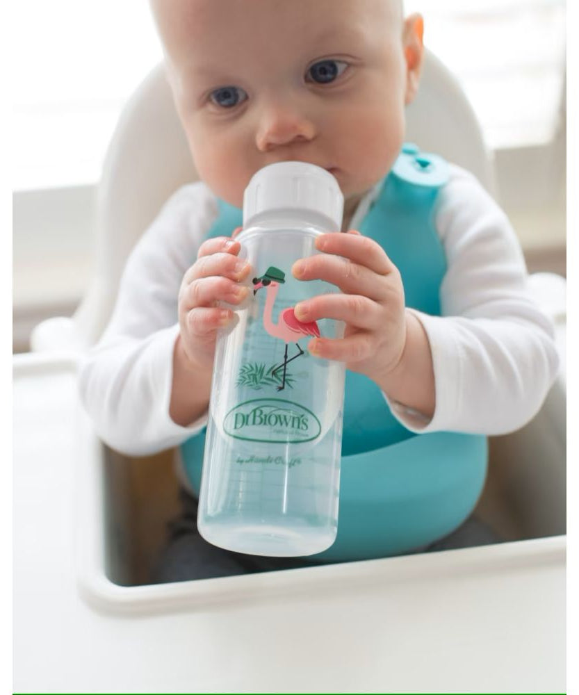 Dr. Brown's Milestones Narrow Sippy Bottle | Soft Silicone Sippy Spout for 6 Months & Above | Flamingo - 250ml - MINIMEE KIDS