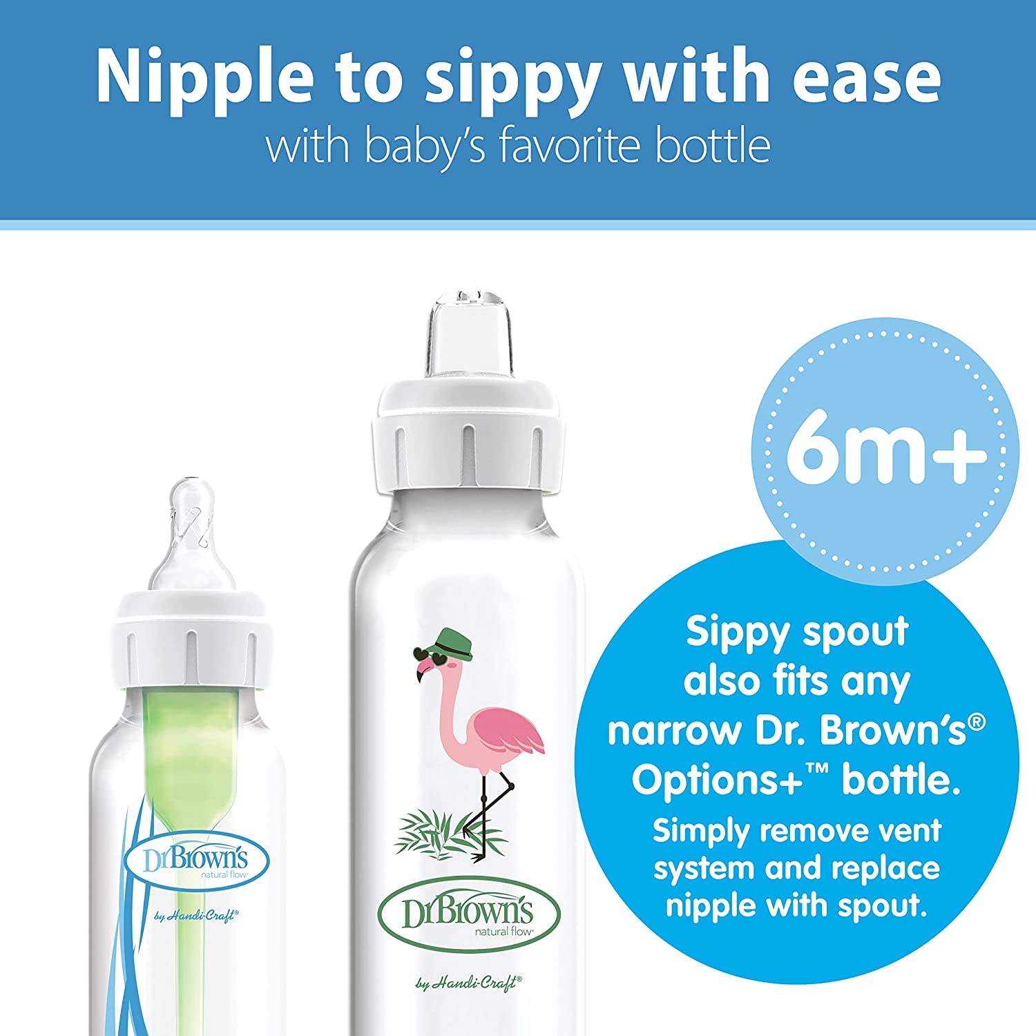 Dr. Brown's Milestones Narrow Sippy Bottle | Soft Silicone Sippy Spout for 6 Months & Above | Flamingo - 250ml