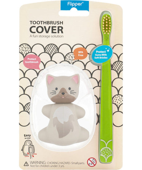 Flipper Fun Animal ToothBrush & Toothbrush Cover Set - Cat