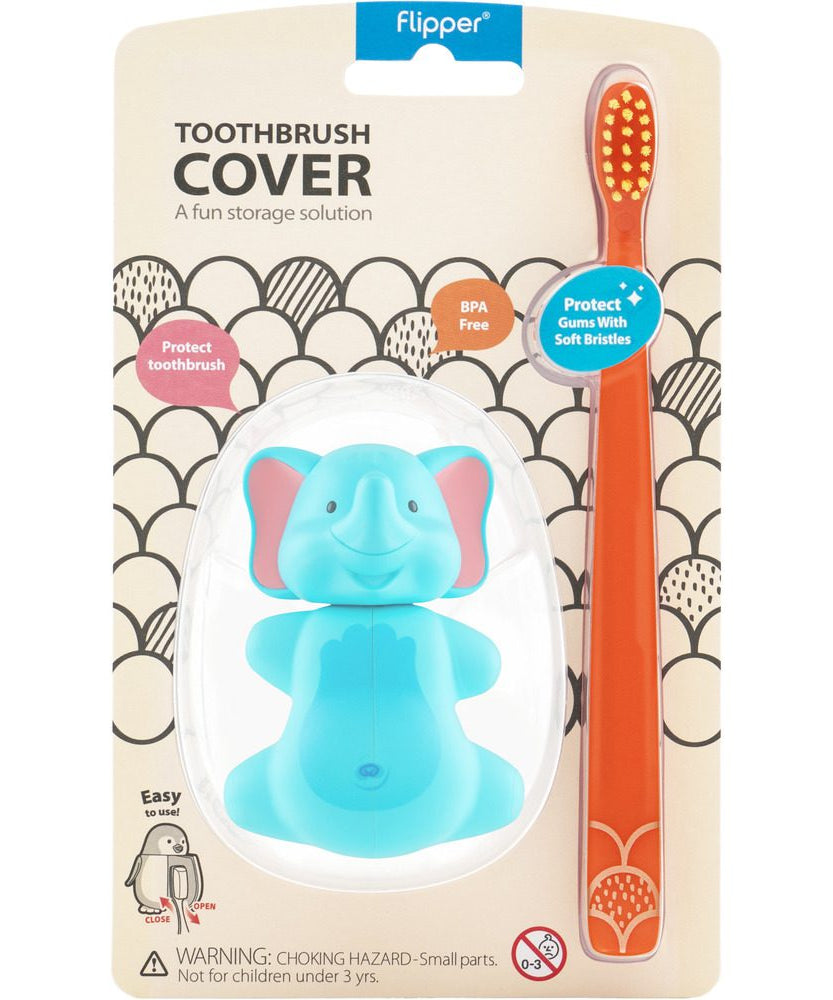 Flipper Fun Animal ToothBrush & Toothbrush Cover Set - Elephant