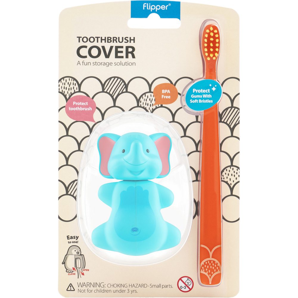 Flipper Fun Animal ToothBrush & Toothbrush Cover Set - Elephant