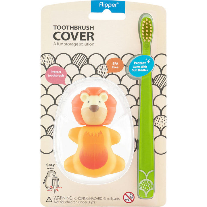 Flipper Fun Animal ToothBrush & Toothbrush Cover Set - Lion