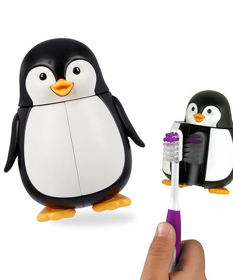 Flipper Fun Animal ToothBrush & Toothbrush Cover Set - Penguin (Toothbrush color May vary)