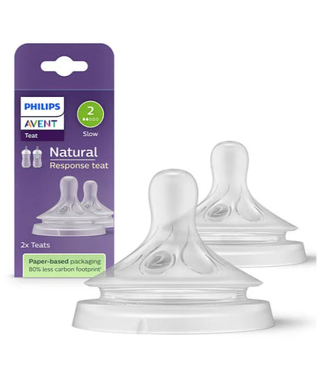Philips Avent Natural Response Teat - Flow 2 (Slow Flow) | Pack of 2 | SCY962/02 - BPA-Free Anti-Colic Silicone Nipples for Newborns 0 Months+ | Works Like a Breast
