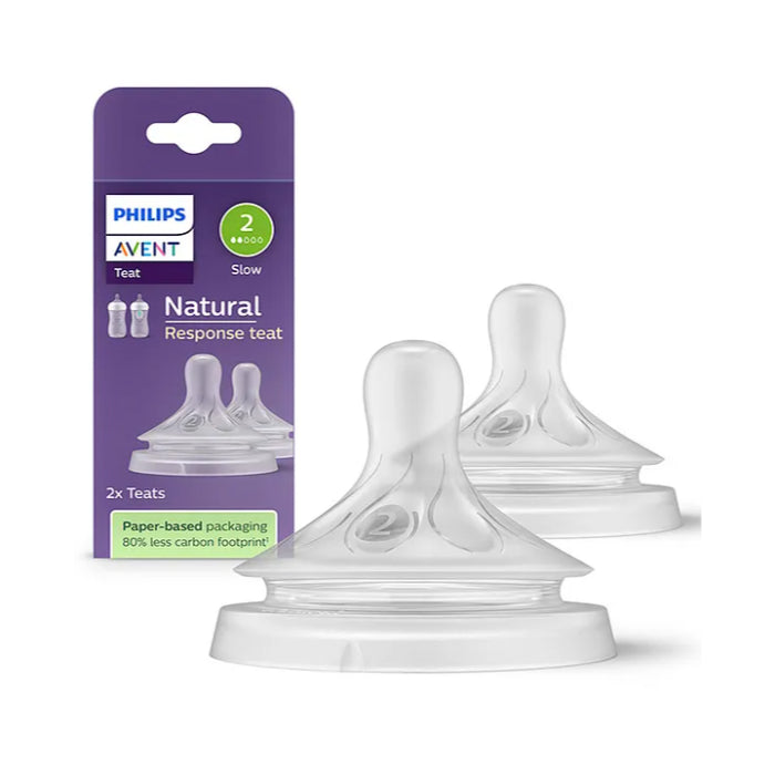 Philips Avent Natural Response Teat - Flow 2 (Slow Flow) | Pack of 2 | SCY962/02 - BPA-Free Anti-Colic Silicone Nipples for Newborns 0 Months+ | Works Like a Breast