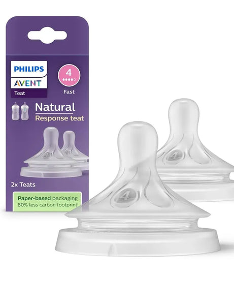 Philips Avent Natural Response Teat - Flow 4 for Babies 3 Months and Above | Pack of 2 | SCY964/02 - BPA-Free Anti-Colic Silicone Nipples | Mimics Breastfeeding Rhythm