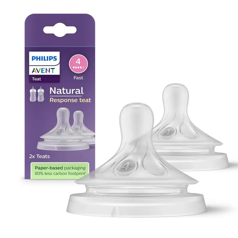 Philips Avent Natural Response Teat - Flow 4 for Babies 3 Months and Above | Pack of 2 | SCY964/02 - BPA-Free Anti-Colic Silicone Nipples | Mimics Breastfeeding Rhythm
