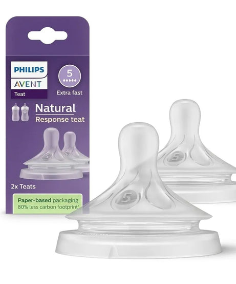 Philips Avent Natural Response Teat - Flow 5 for Babies 6 Months and Above | Pack of 2 | SCY965/02 - BPA-Free Anti-Colic Silicone Nipples | Mimics Breastfeeding Rhythm