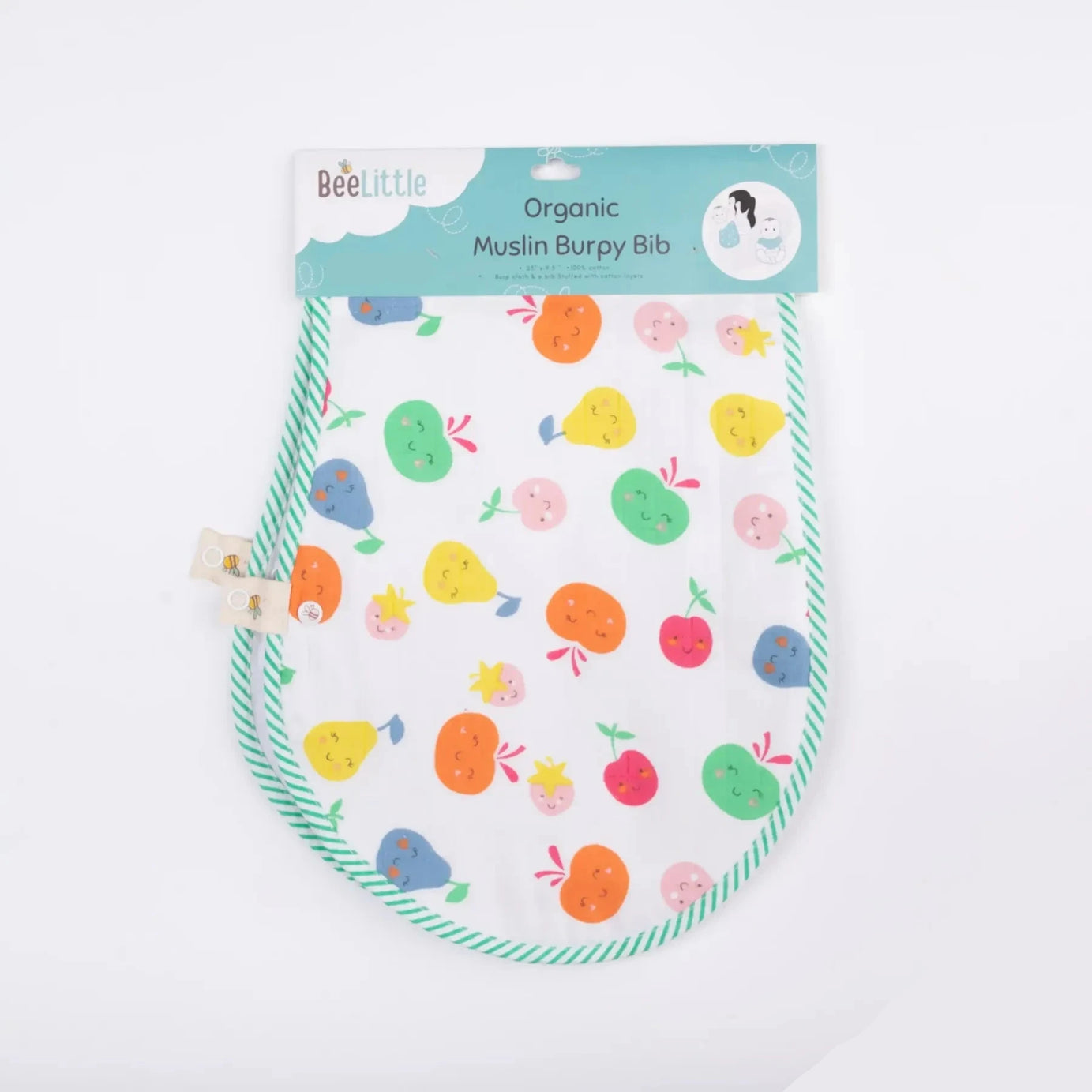BeeLittle Organic Fruit Punch Muslin Burpy Bib - 100% Soft Cotton | Stylish & Absorbent Burp Cloth for Babies | 58 cm x 23 cm