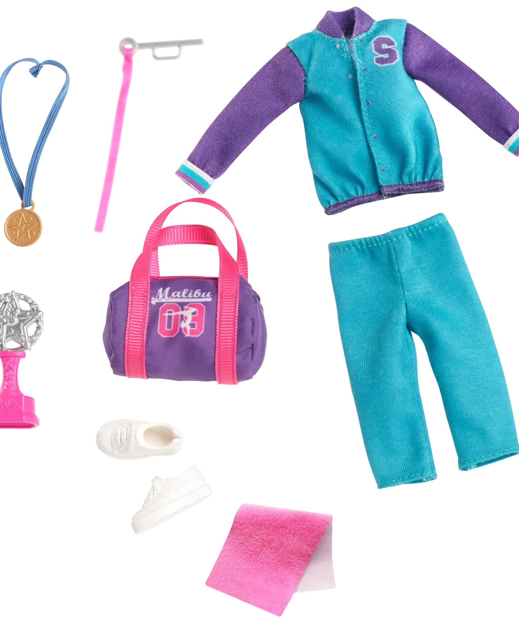 Barbie Team Stacie Gymnastics Doll & Playset – Spinning Bar, Gymnast Accessories, Medal, Trophy & Gym Bag – Perfect Sports-Themed Toy for Kids Ages 3+ | GBK59