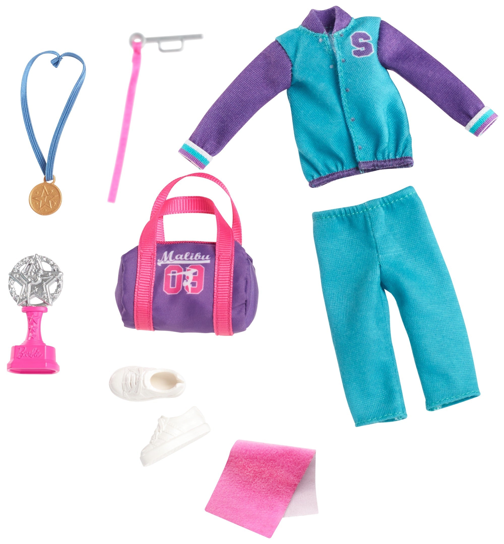 Barbie Team Stacie Gymnastics Doll & Playset – Spinning Bar, Gymnast Accessories, Medal, Trophy & Gym Bag – Perfect Sports-Themed Toy for Kids Ages 3+ | GBK59